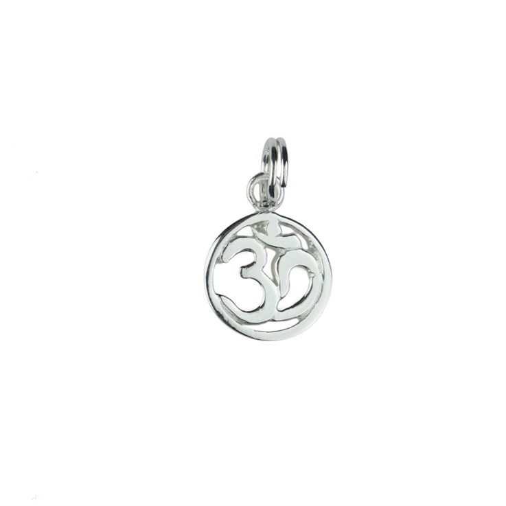 Om Symbol Disc Charm Pendant 11mm Sterling Silver (STS)