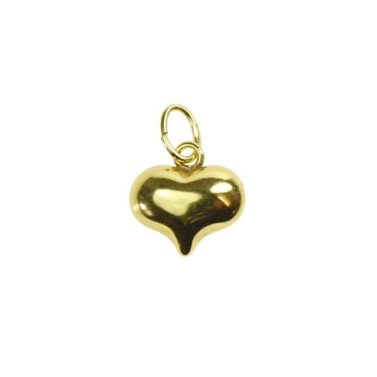 Puff Heart Charm Pendant 9x11mm Gold Plated Vermeil Sterling Silver (Extra Durable)