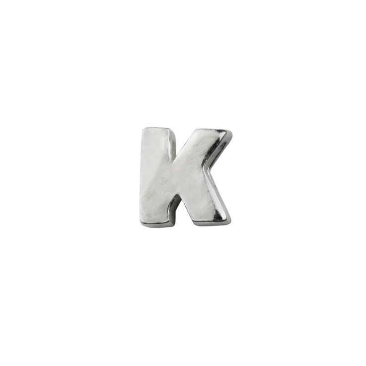 Capital Alphabet Letter K Bead 8x7mm Sterling Silver (STS)
