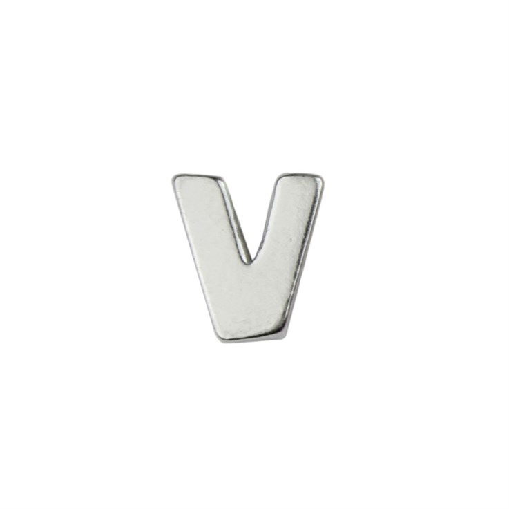 Capital Alphabet Letter V Bead 8x7mm Sterling Silver