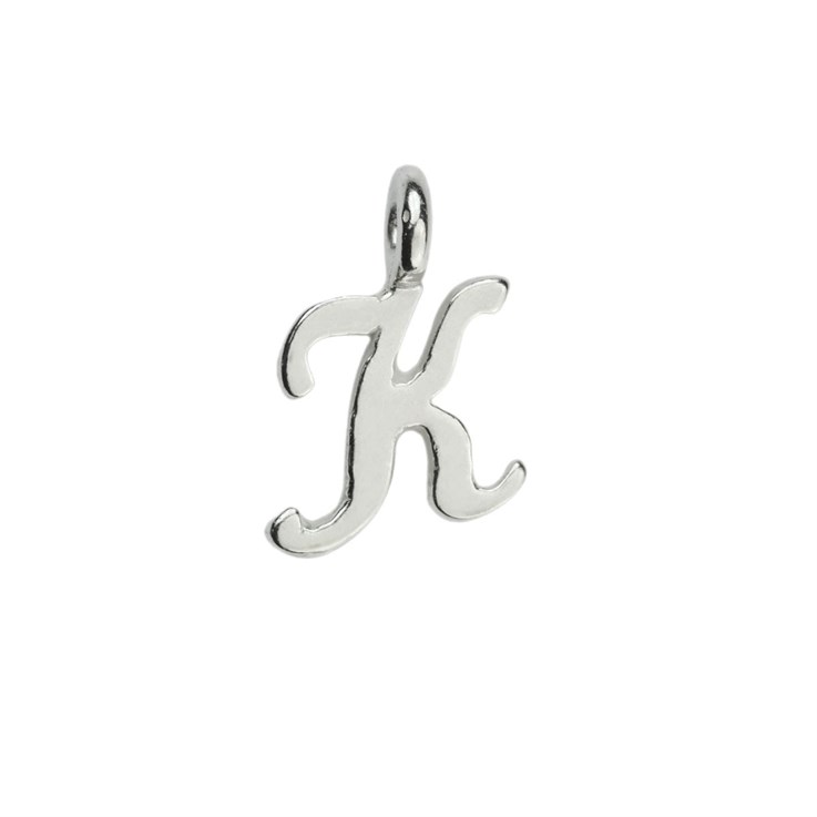 Mini Script Alphabet Letter K Charm Pendant 10x7mm Sterling Silver (STS)