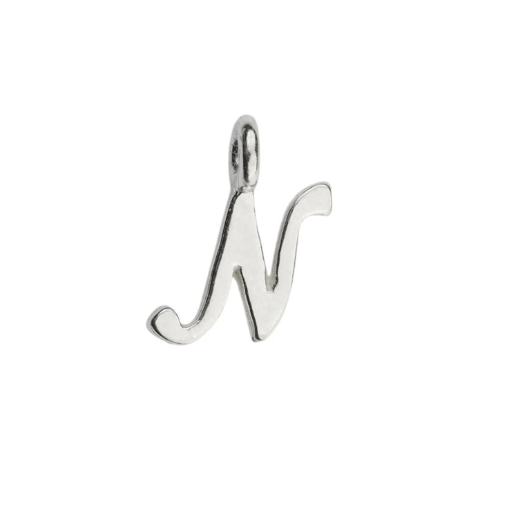 Mini Script Alphabet Letter N Charm Pendant 11x5mm Sterling Silver (STS)