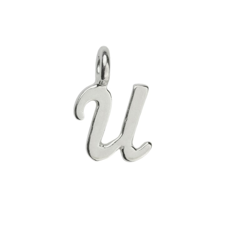 Mini Script Alphabet Letter U Charm Pendant 10x7mm Sterling Silver (STS)