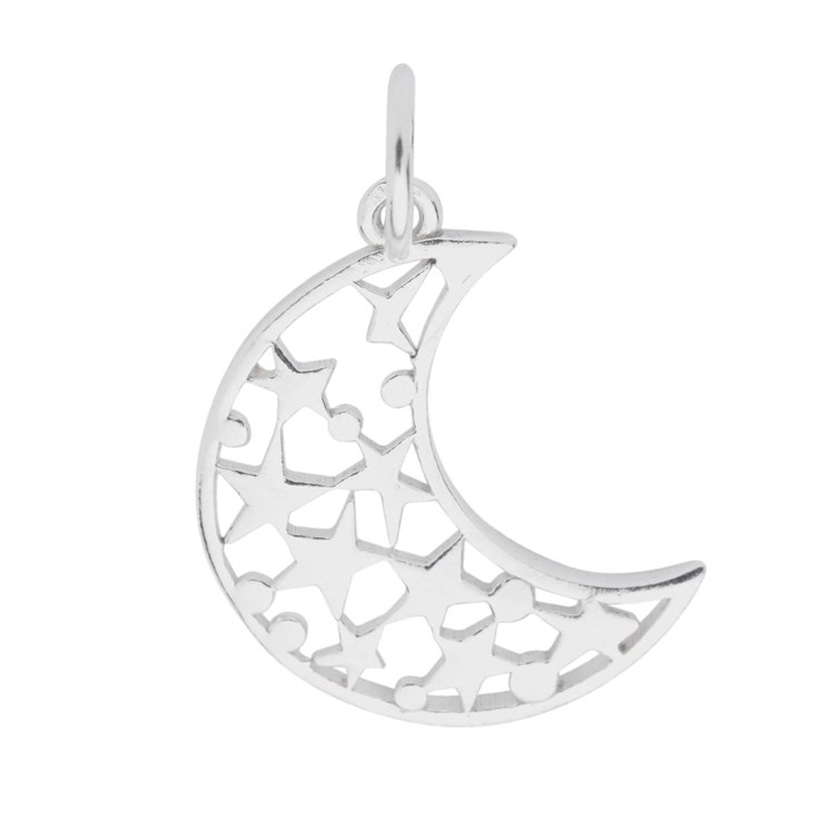 New Moon with Stars Pendant 20mm Sterling Silver