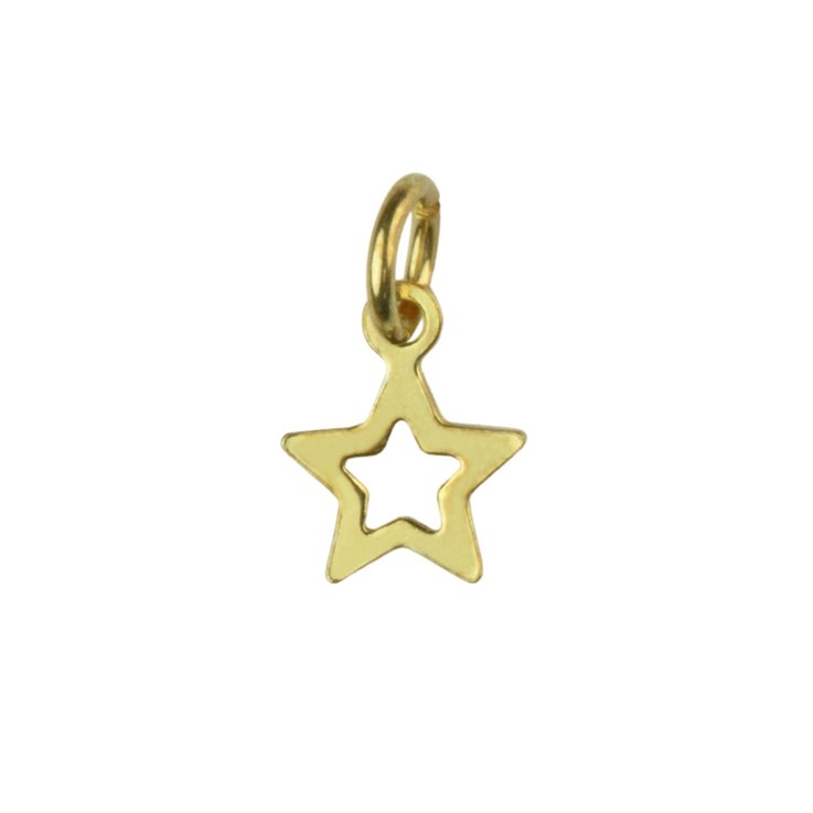 Mini Open Star Shape Charm with Loop 6mm Gold Plated Vermeil Sterling Silver