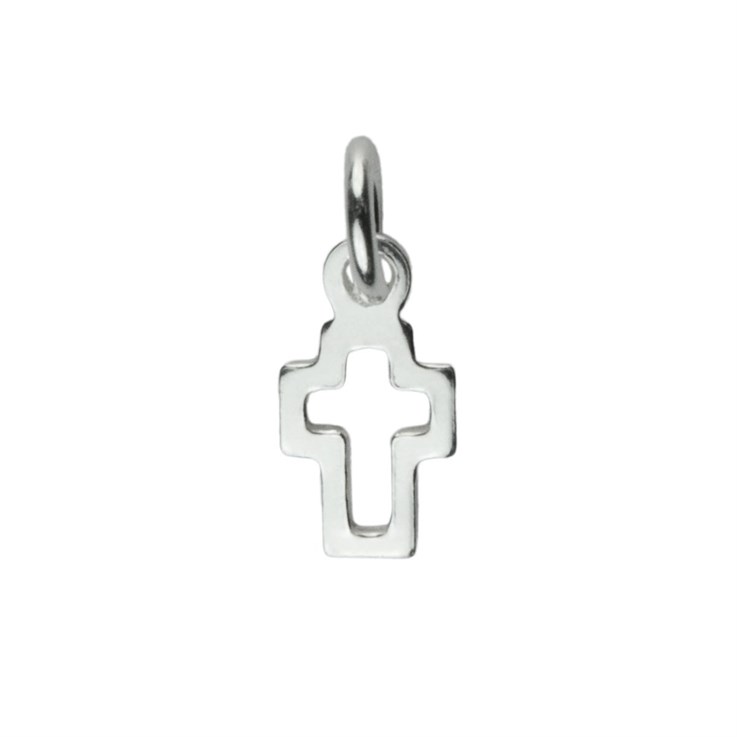 Mini Open Cross Shape Charm with Loop 6x4mm Sterling Silver (STS)