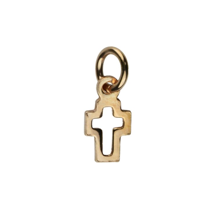 Mini Open Cross Shape Charm with Loop 6x4mm Rose Gold Plated Vermeil Sterling Silver