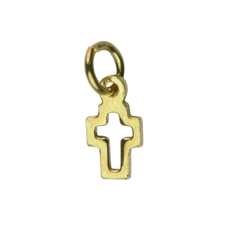 Mini Open Cross Shape Charm with Loop 6x4mm Gold Plated Vermeil Sterling Silver
