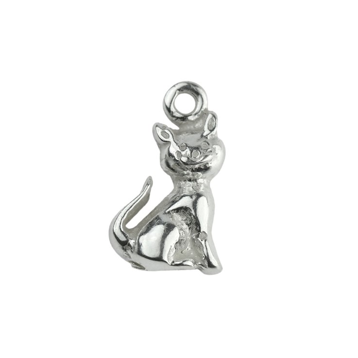 Tiny Cat Charm Pendant 9mm Sterling Silver (STS)