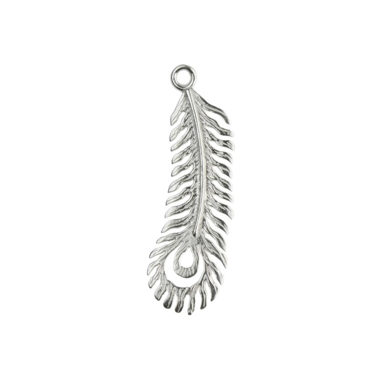 Peacock Feather Charm Pendant 30x10mm Sterling Silver (STS)