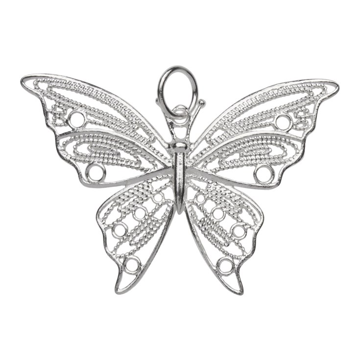 Decorative Butterfly Pendant 34x48mm Sterling Silver