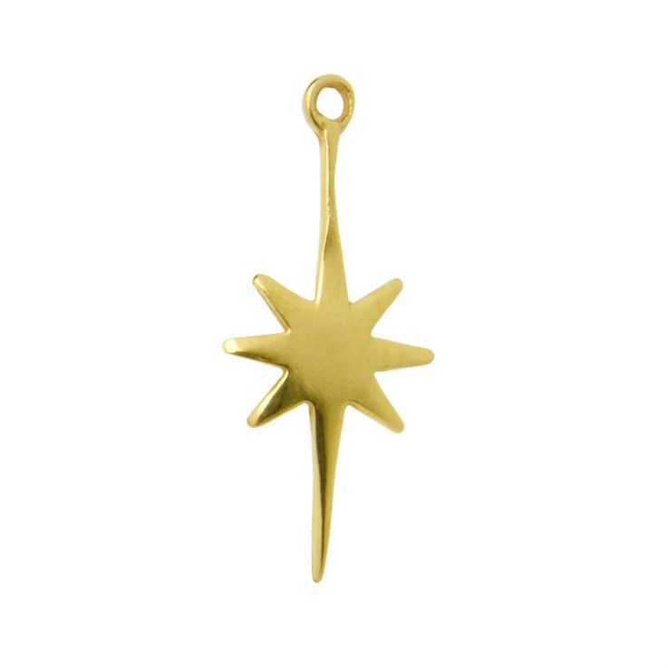 Celestial Star Shape Charm 22.5x10.1mm Gold Plated Vermeil Sterling Silver (Extra Durable)