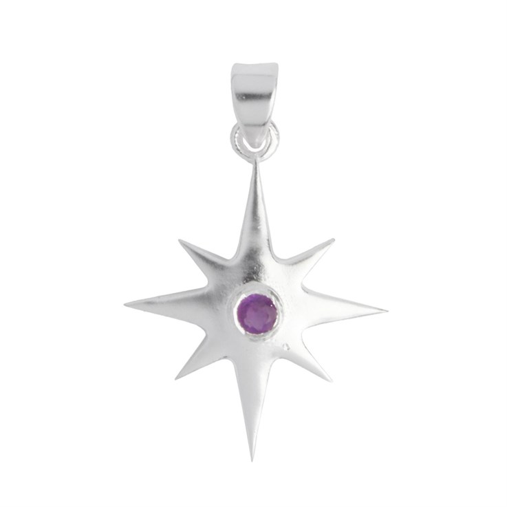 Celestial Star Pendant with 3mm Amethyst Sterling Silver