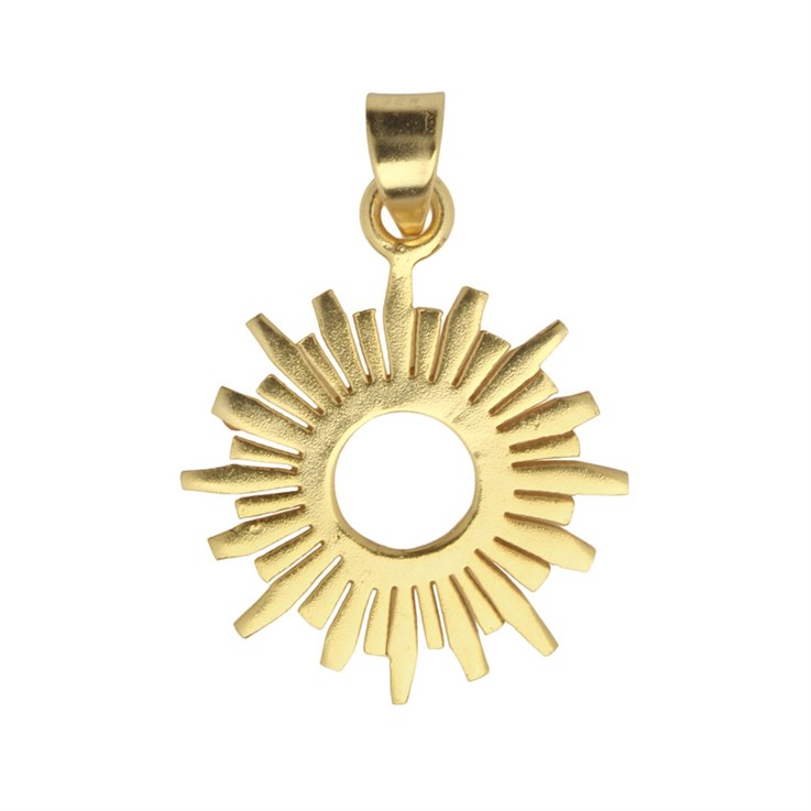 Sun Shaped 24mm Pendant Gold Plated Vermeil Sterling Silver