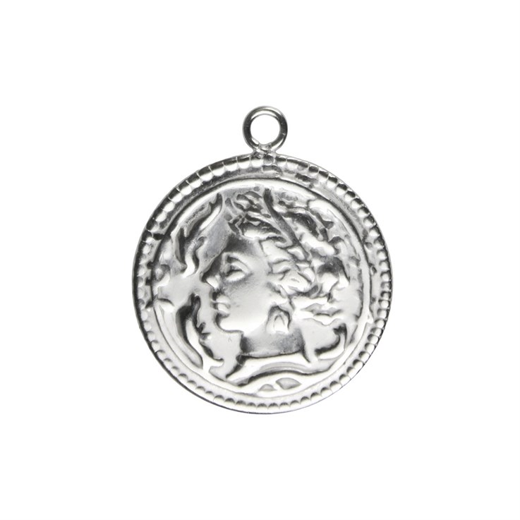 Roman Medallion Coin Charm/Pendant 20mm Sterling Silver (STS)