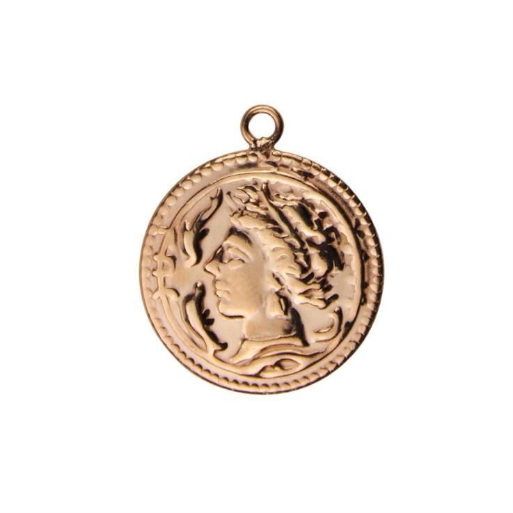 Roman Medallion Coin Charm/Pendant 20mm Rose Gold Plated Vermeil Sterling Silver