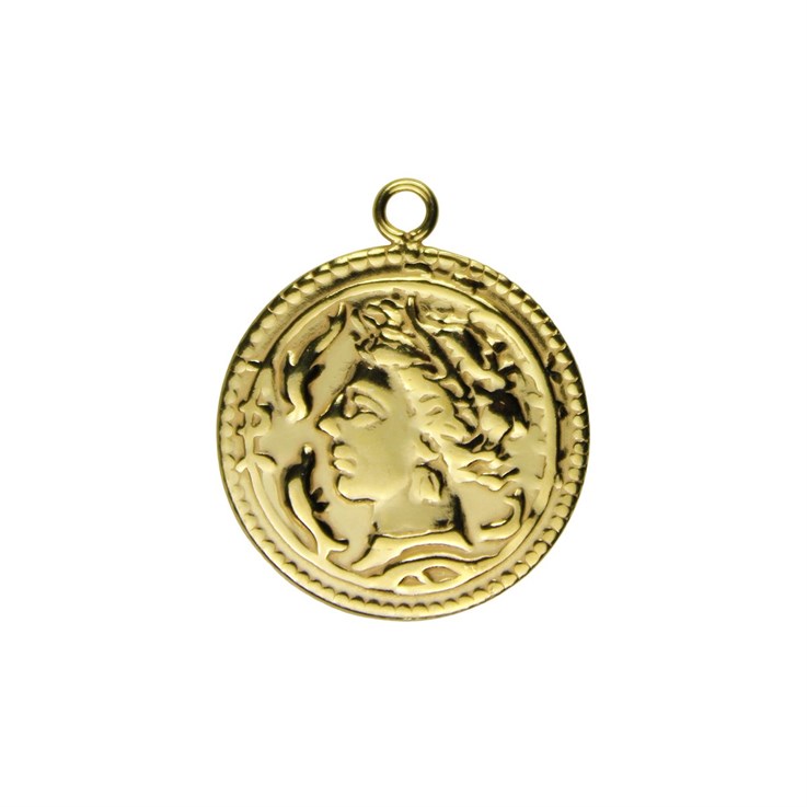 Roman Medallion Coin Charm/Pendant 20mm GP Vermeil Sterling Silver