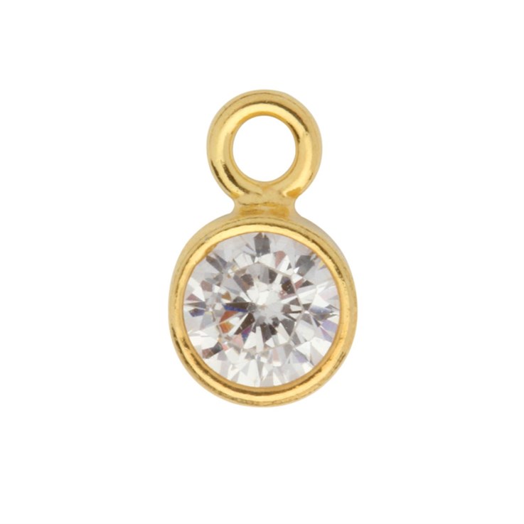 Crystal 4mm CZ Crystal In 5mm Gold Plated Sterling Silver Vermeil Charm-  Birthstone April
