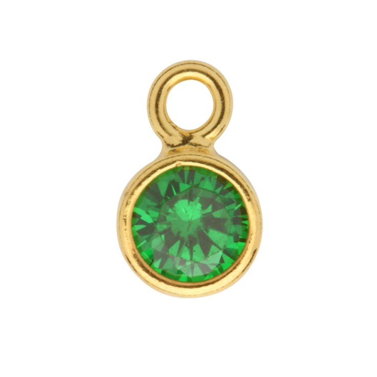 Emerald 4mm CZ Crystal In 5mm Gold Plated Sterling Silver Vermeil Charm-  Birthstone May