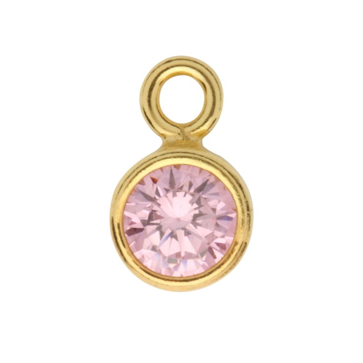 Alexandrite 4mm CZ Crystal in 5mm Gold Plated  Sterling Silver Vermeil Charm - Birthstone June