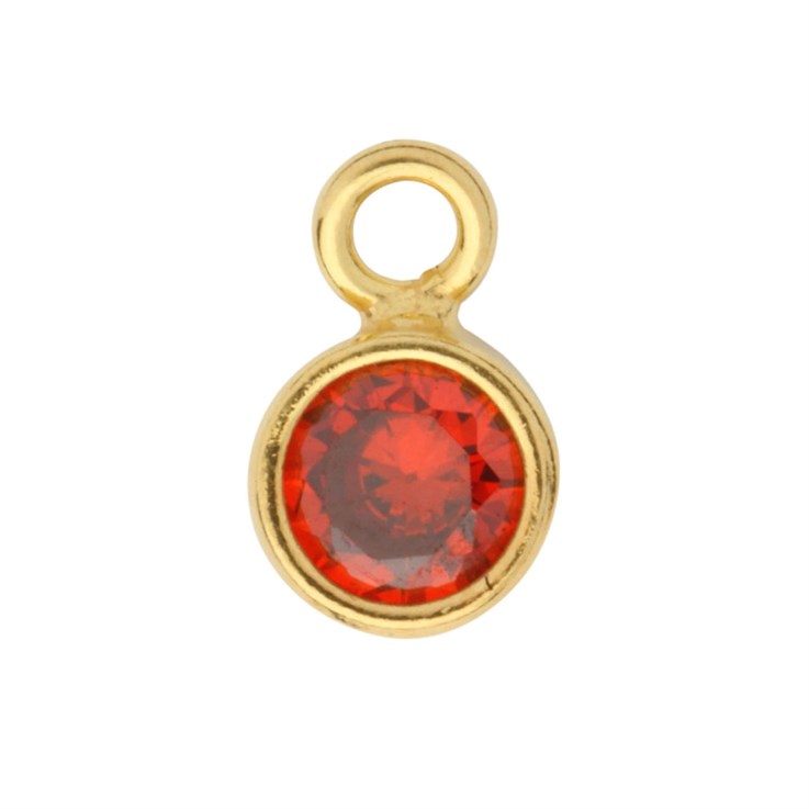 Ruby 4mm CZ Crystal in 5mm Gold Plated Sterling Silver Vermeil Charm - Birthstone July