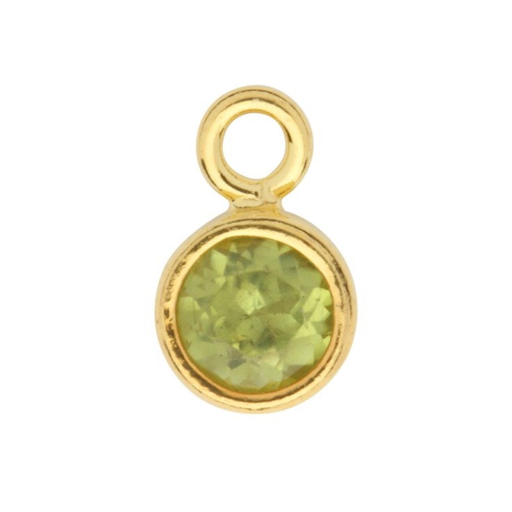 Peridot 4mm CZ Crystal in 5mm Gold Plated Sterling Silver Vermeil Charm - Birthstone August