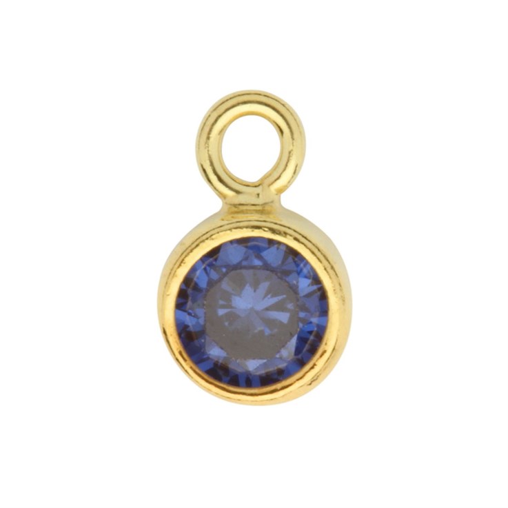 Sapphire  4mm CZ Crystal in 5mm Gold Plated Sterling Silver Vermeil Charm - Birthstone September