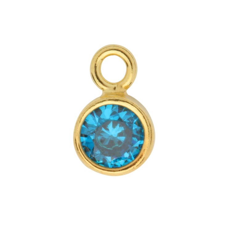 Blue Topaz  4mm CZ Crystal in 5mm Gold Plated Sterling Silver Vermeil Charm - Birthstone December