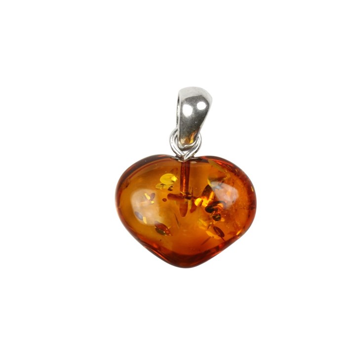 Amber Medium/Large Gemstone Heart Pendant with 7x5mm bail Sterling Silver