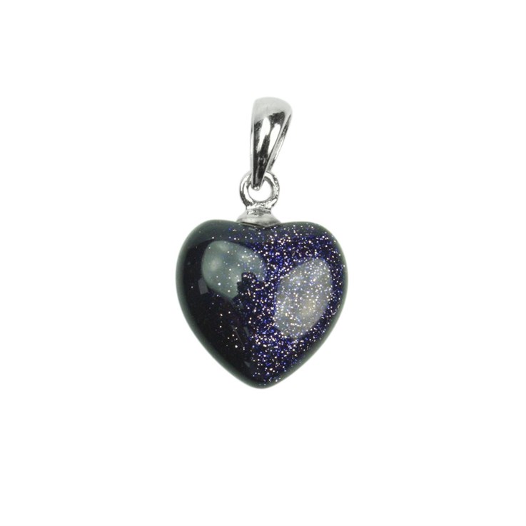 Blue Goldstone Gemstone Heart Pendant with Bail 12mm Sterling Silver