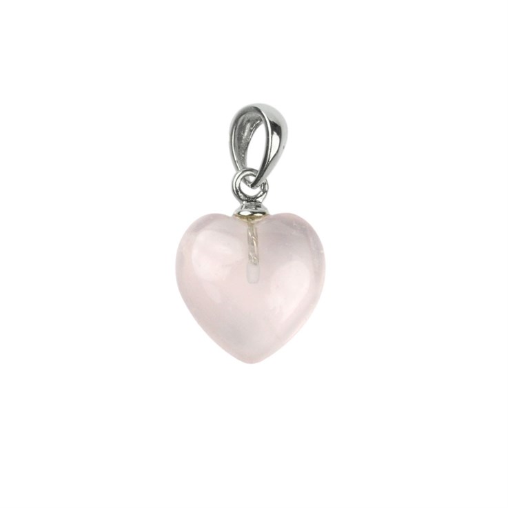 Rose Quartz Gemstone Heart Pendant with Bail 12mm Sterling Silver