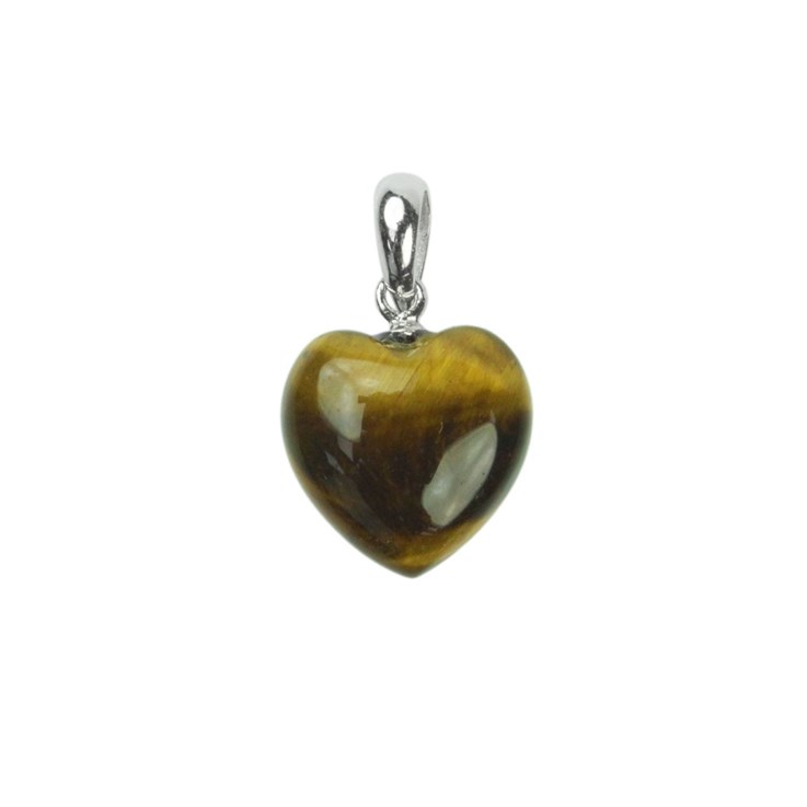 Tiger Eye Gemstone Heart Pendant with Bail 12mm Sterling Silver