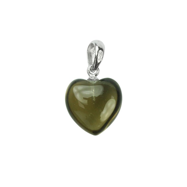 Smokey Quartz Gemstone Heart Pendant with Bail 12mm Sterling Silver