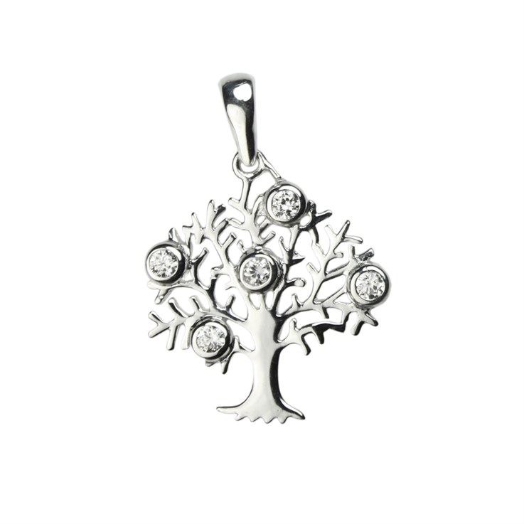 Tree of Life CZ Pendant 24mm Sterling Silver (STS)