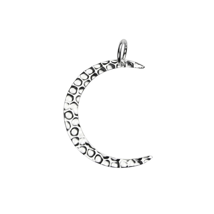 Hammered Crescent Moon Pendant 28mm Sterling Silver (STS)