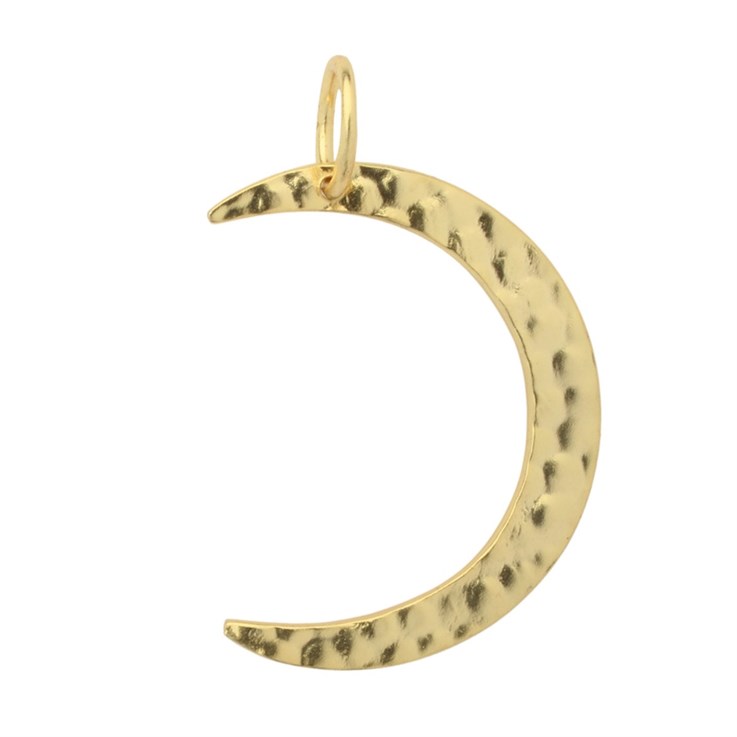 Hammered Crescent Moon Pendant 28mm Gold Plated Vermeil Sterling Silver