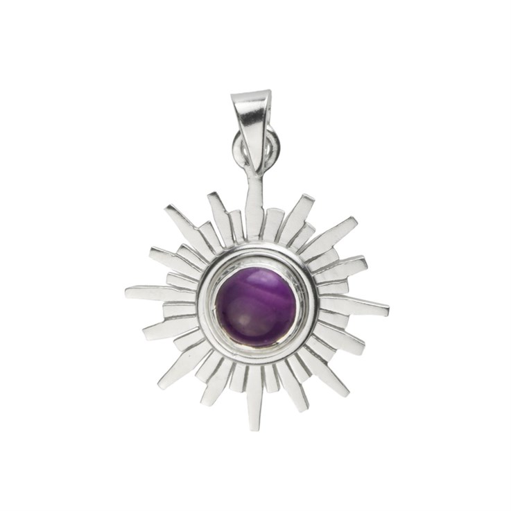 Chakra Sun Amethyst 20mm Pendant with 7x4mm Bail  Sterling Silver STS