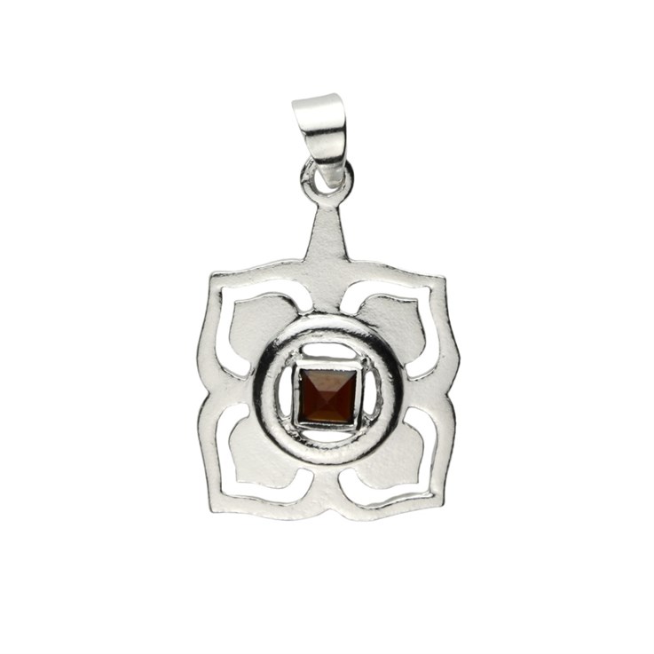 Chakra Root Garnet 18mm Pendant with 7x4mm Bail  Sterling Silver STS