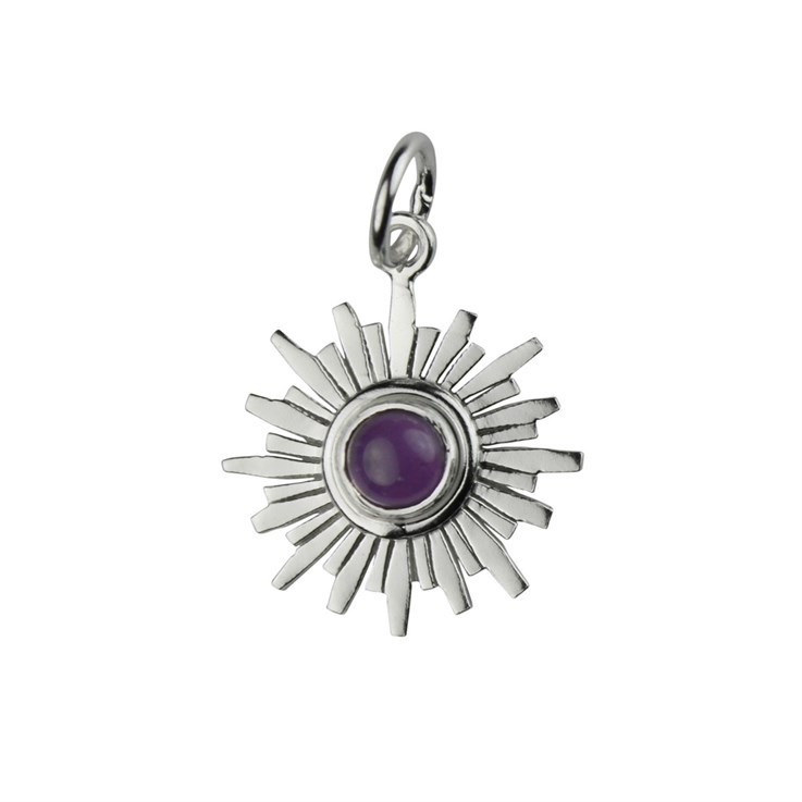 Chakra Sun Amethyst 18mm Pendant with 7mm Jump Ring Sterling Silver STS