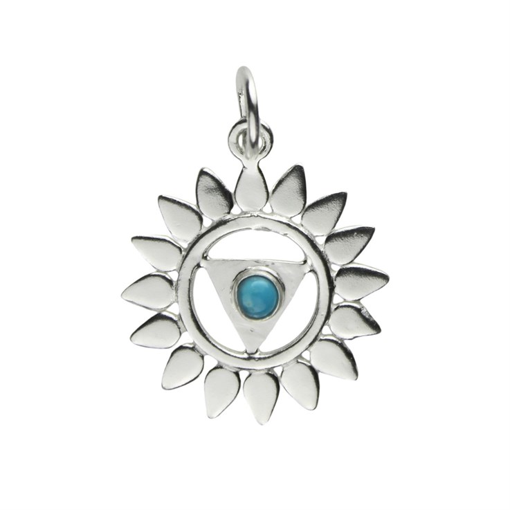 Chakra Throat Turquoise 18mm Pendant with 7mm Jump Ring Sterling Silver STS