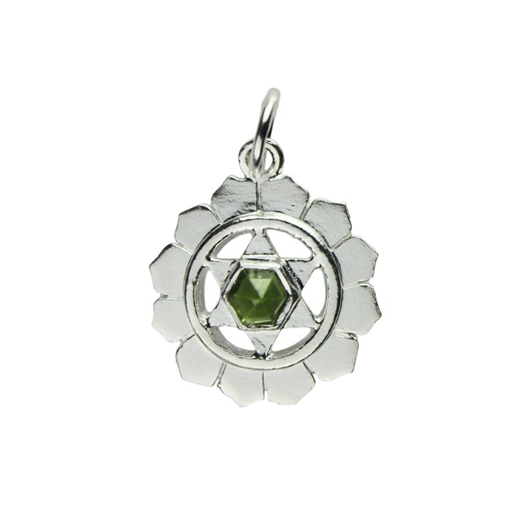 Chakra Heart Peridot 17mm Pendant with 7mm Jump Ring Sterling Silver STS