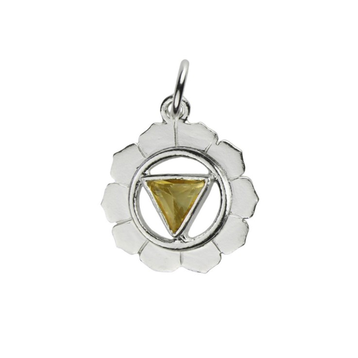 Chakra Solar Plexus Citrine 17mm Pendant with 7mm Jump Ring Sterling Silver STS