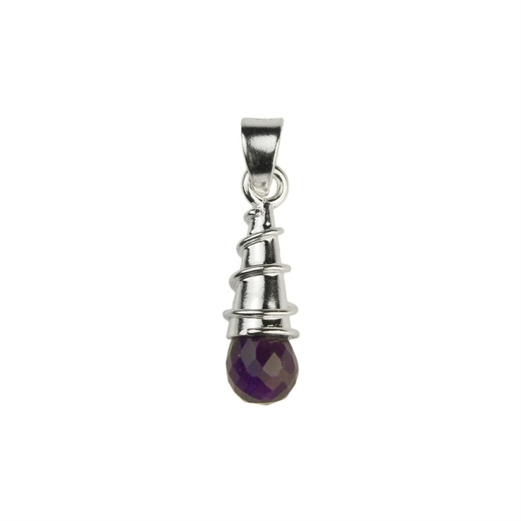 Chakra Sun Amethyst Facet & Swirl Pendant with Bail Sterling Silver