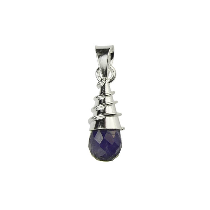 Chakra Third Eye Iolite Facet & Swirl Pendant with Bail Sterling Silver