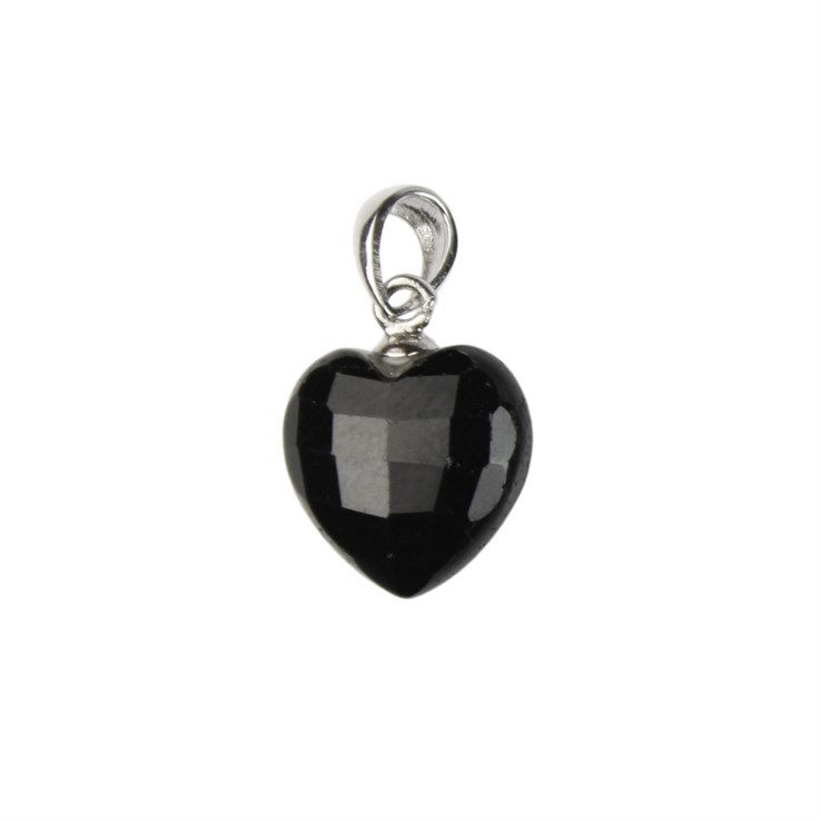 Black Spinel Facet Gemstone Heart 12mm Pendant with Bail Sterling Silver