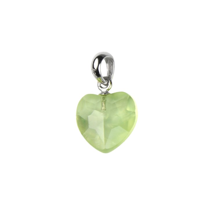 Prehnite Facet Gemstone Heart 12mm Pendant with Bail Sterling Silver