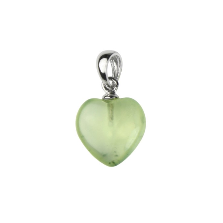Prehnite Smooth Gemstone Heart Pendant with Bail 12mm Sterling Silver