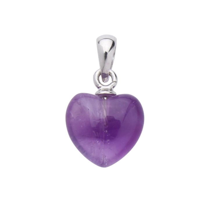 Amethyst Heart Pendant 10mm with Bail Sterling Silver