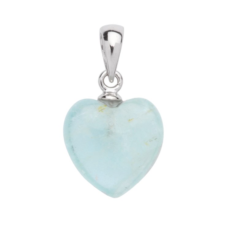Aquamarine Gemstone Heart Pendant with Bail 12mm Sterling Silver