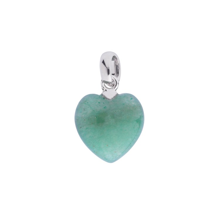 Green Aventurine Gemstone Heart Pendant with Bail 12mm Sterling Silver